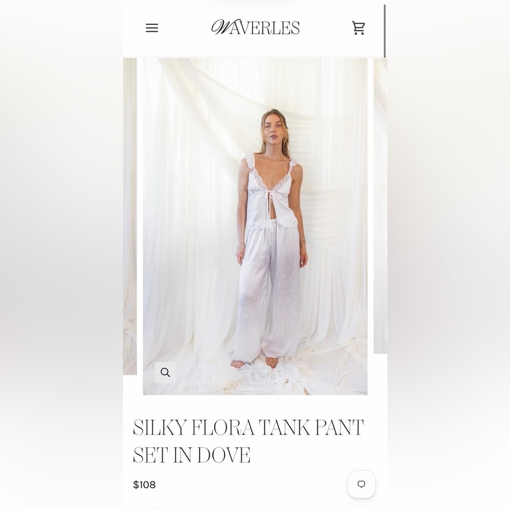Waverles Silky Flora Tank & Pant Pajama Set - Dove White